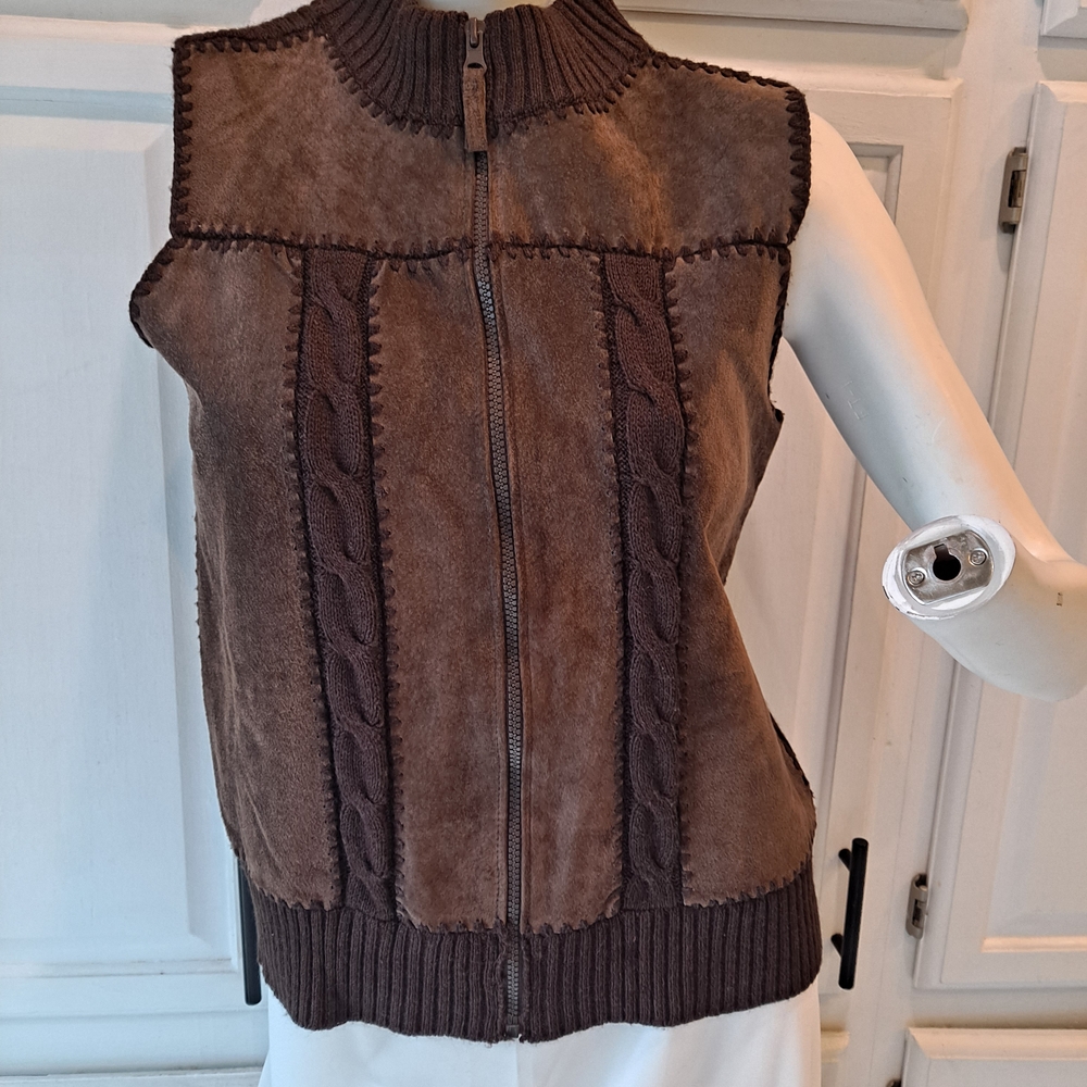 Designers Originals Dark Brown Vintage Suede And Knit-Trim Vest